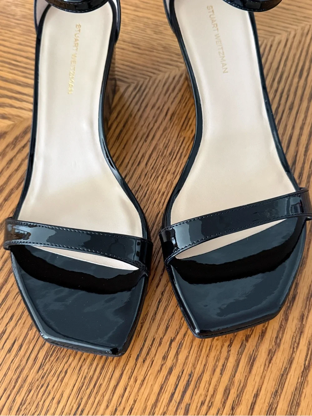 STUART WEITZMAN Nudistcurve 50 Patent Wedge Sandal - Black - Picture 9 of 12
